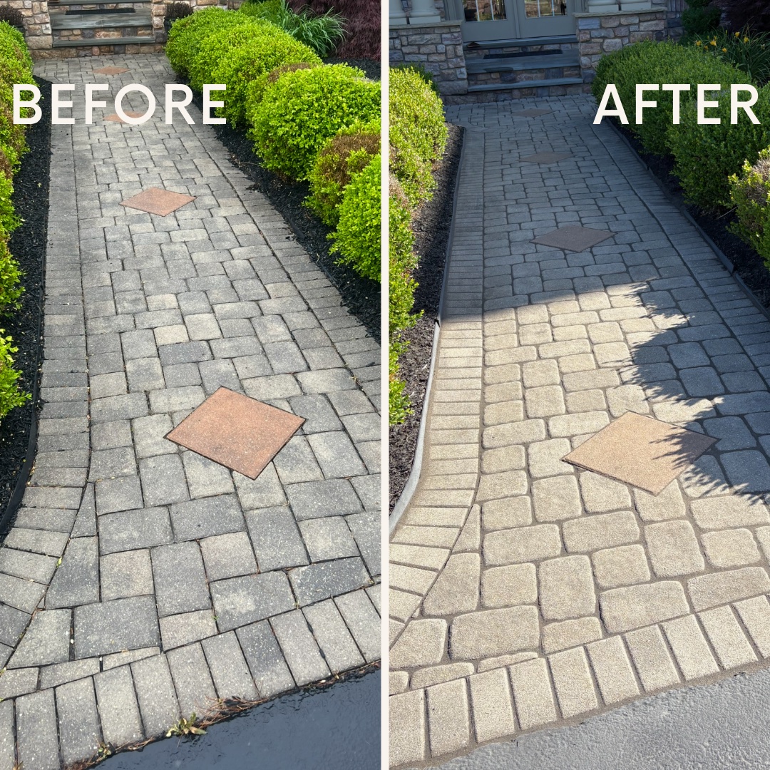 Before and after patio cleaning comparison